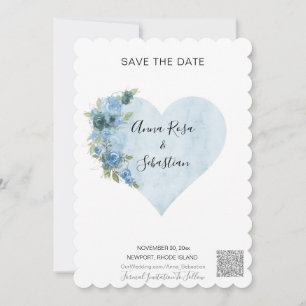 *~* AR6 QR Blue Roses Heart WEDDING SAVE the DATE Invitation