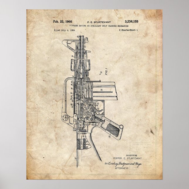 Ar-15 Gun Pistol Patent Poster (Front)