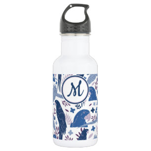 Ara Parrot Blue Tropical Leave Pattern Monogram 532 Ml Water Bottle