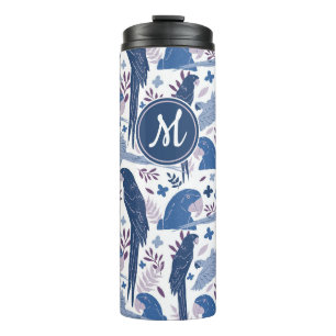 Ara Parrot Blue Tropical Leave Pattern Monogram  Thermal Tumbler