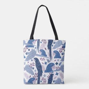 Ara Parrot Blue Tropical Leave Pattern Tote Bag