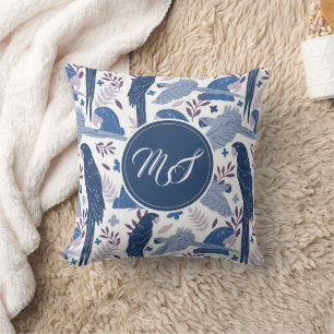 Ara Parrot Blue Tropical Pattern Monogram Cushion