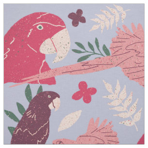 Ara Parrot Pink Burgundy Tropical Leaf Pattern Fabric