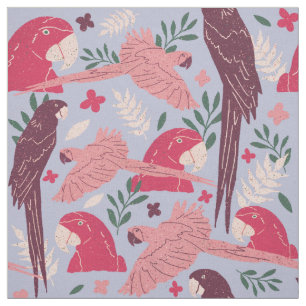 Ara Parrot Pink Burgundy Tropical Leaf Pattern Fabric