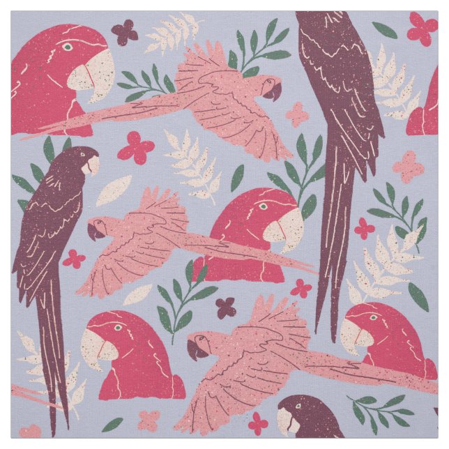Ara Parrot Pink Burgundy Tropical Leaf Pattern Fabric (Swatch)