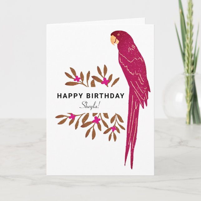 Ara Parrot Tropical Leaves Drawing Birthday Card (Front)