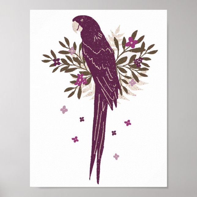 Ara Parrot Tropical Leaves Drawing Poster (Front)