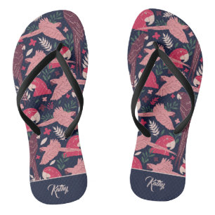 Ara Parrot Tropical Pattern Drawing Monogram Name Thongs