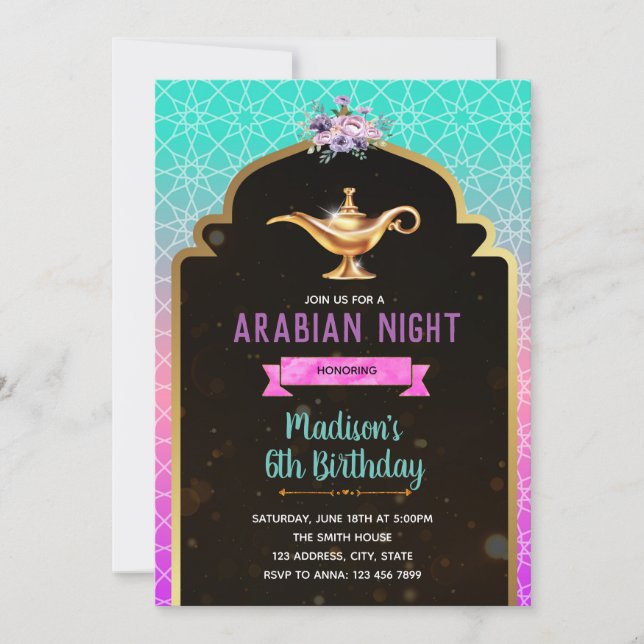 Arab magic lamp party invitation (Front)