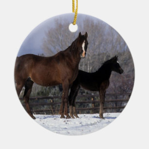 Arab Mare & Foal in Snow Ceramic Tree Decoration