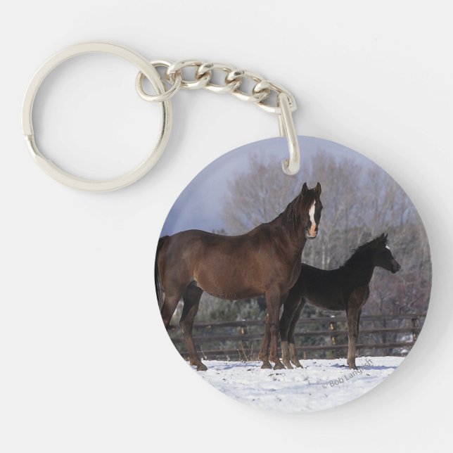 Arab Mare & Foal in Snow Key Ring (Front)