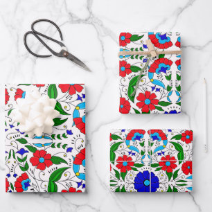 Arab Middle Eastern Floral Ceramic Tile Pattern Wrapping Paper Sheet