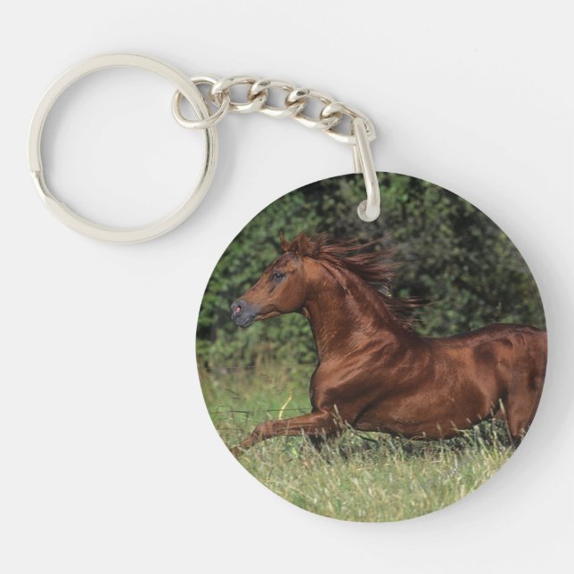 Arab Stallion Running in the Grass Key Ring (Front)