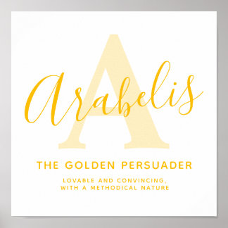 Arabelis name meaning and monogram A golden yellow Poster