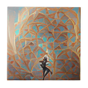Arabesque architecture turquoise gold with dancer  ceramic tile