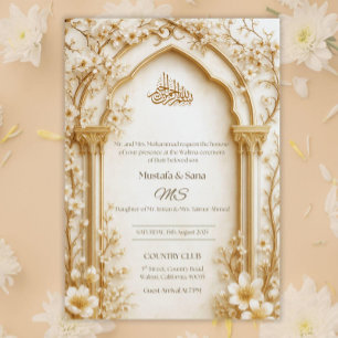 Arabesque Beige/Gold Arch Islamic Digital Floral Invitation