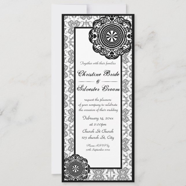 Arabesque Black Lace, 4x9.25 wedding invite (Front)
