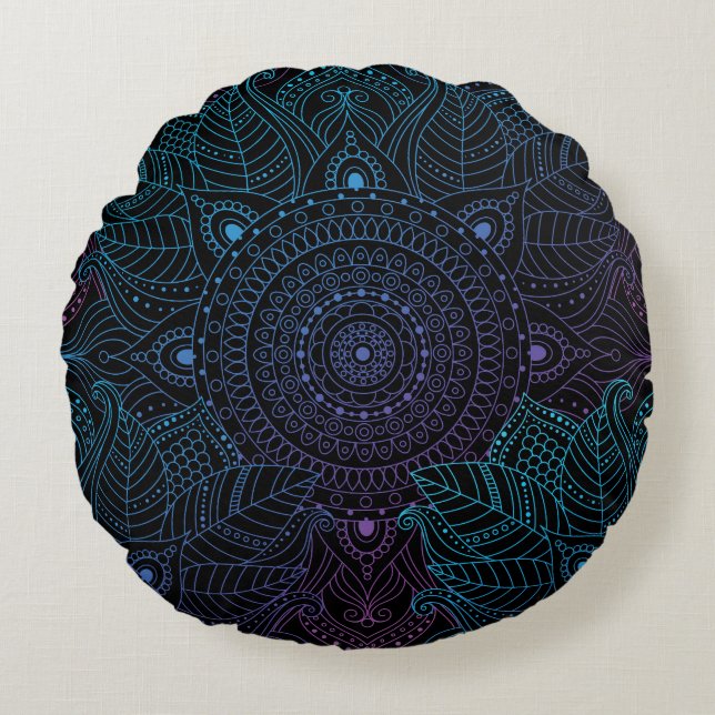 Arabesque Bliss: Oriental Mandala Magic Round Cushion (Front)
