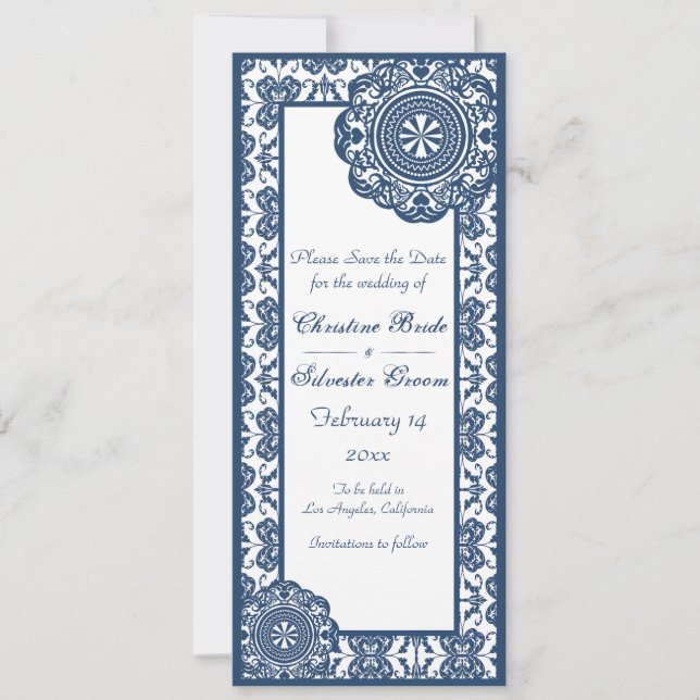 Arabesque Blue Lace, 4x9.25 save the date (Front)