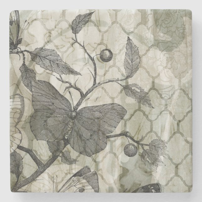 Arabesque Butterflies I Stone Coaster (Front)