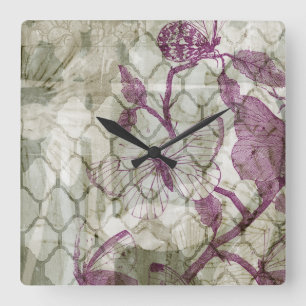 Arabesque Butterflies IV Square Wall Clock