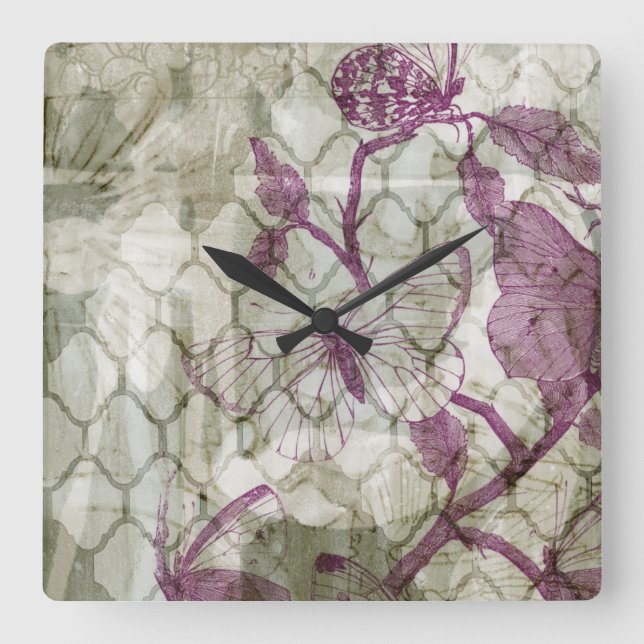 Arabesque Butterflies IV Square Wall Clock (Front)