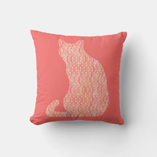 Arabesque Cat - shades of coral orange Cushion