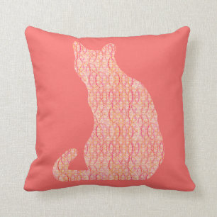 Arabesque Cat - shades of coral orange Cushion
