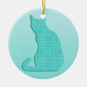 Arabesque Cat - shades of turquoise Ceramic Tree Decoration