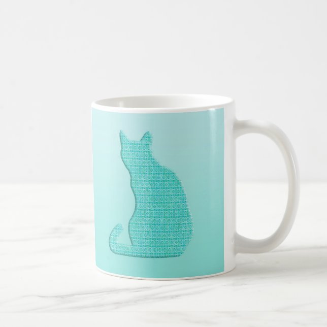 Arabesque Cat - shades of turquoise Coffee Mug (Right)