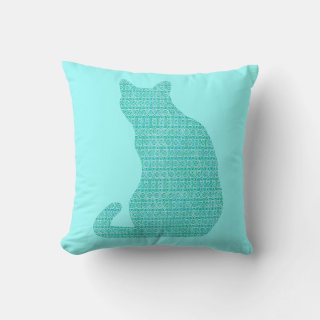 Arabesque Cat - shades of turquoise Cushion (Front)
