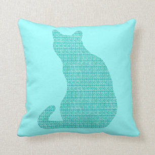 Arabesque Cat - shades of turquoise Cushion