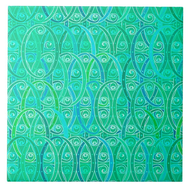Arabesque Damask - Aqua and Turquoise Ceramic Tile (Front)