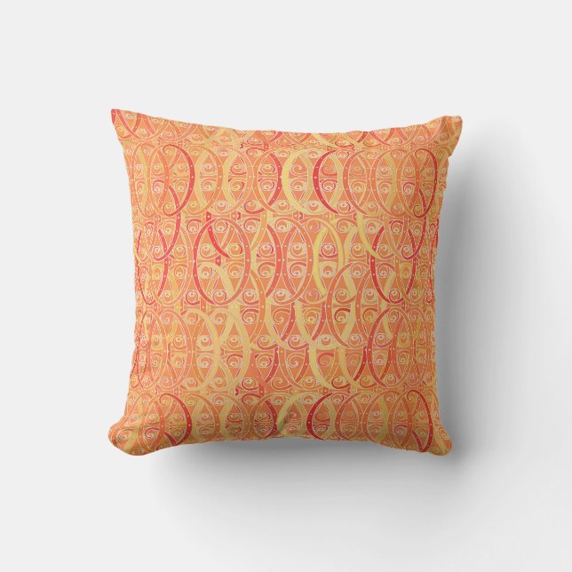 Arabesque damask - soft orange and coral cushion (Front)