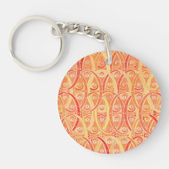 Arabesque damask - soft orange and coral key ring (Front)