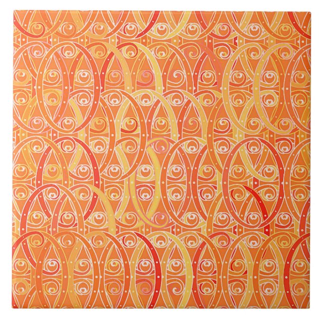 Arabesque Damask, Soft Orange and Coral Tile (Front)