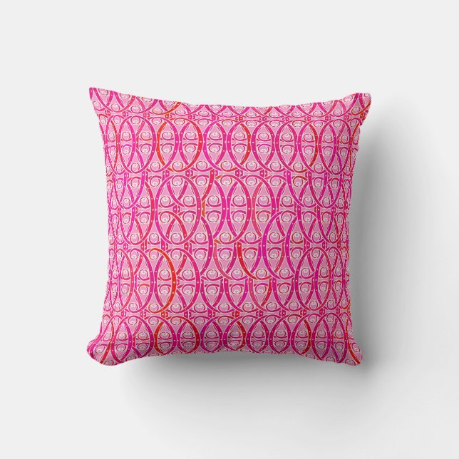 Arabesque damask - strawberry pink cushion (Front)