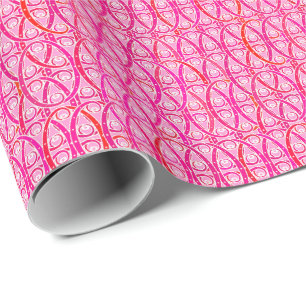 Arabesque damask - strawberry pink wrapping paper