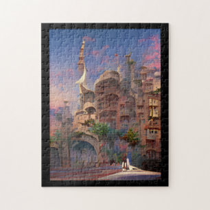 Arabesque fantasy dwellings palm trees digital art jigsaw puzzle