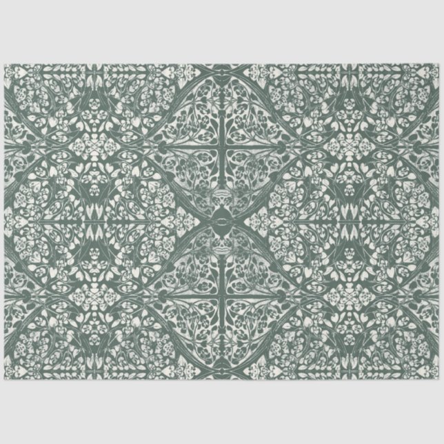 Arabesque Floral Vines Forest Ivory LG Decoupage Tissue Paper (Front)