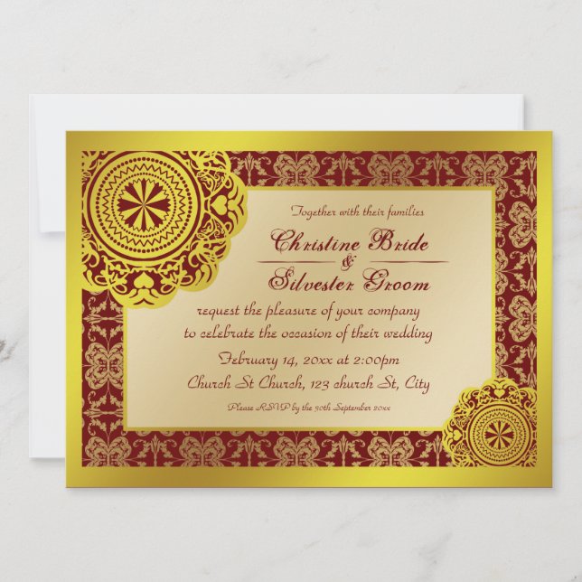 Arabesque Gold Lace, 5.5x7.5 wedding invite (Front)