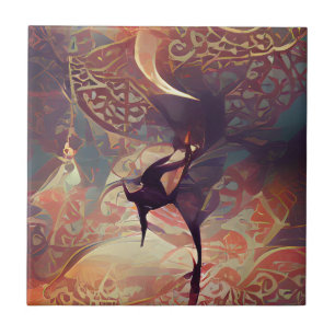 Arabesque golden rose swirls and dance digital art ceramic tile