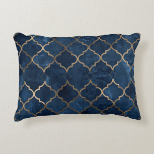 Arabesque Luxe Pillow – Blue & Gold Geometric Acce