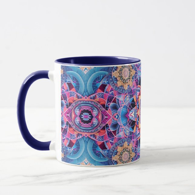 Arabesque Mandala in Blue and Pink Mug (Left)