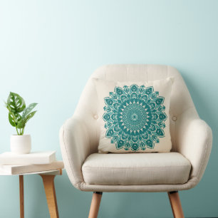 Arabesque Mandala Pillow – Teal Geometric Accent C