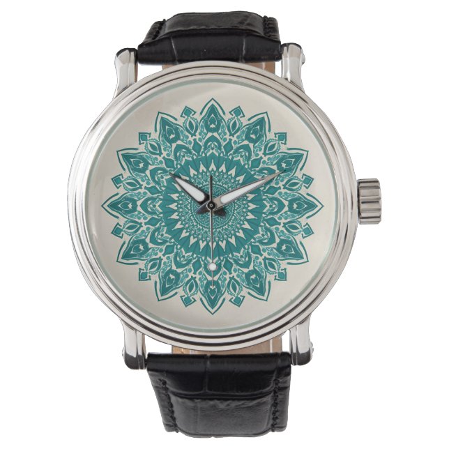 Arabesque Mandala Wall Clock – Teal Geometric Deco Watch (Front)