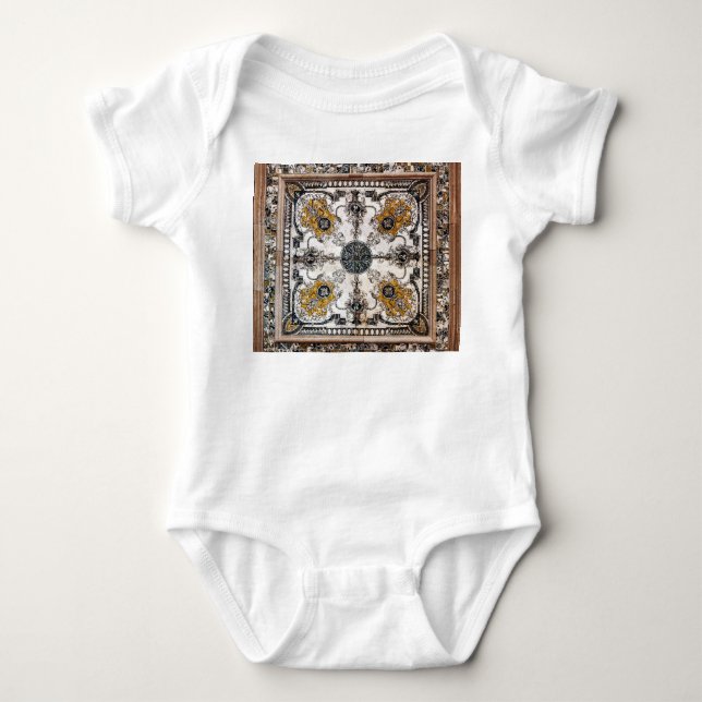 Arabesque Marble Texture Vintage Patchwork Baby Bodysuit (Front)