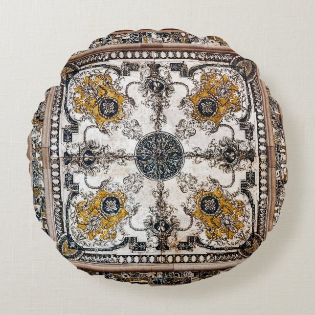 Arabesque Marble Texture Vintage Patchwork Round Cushion (Front)
