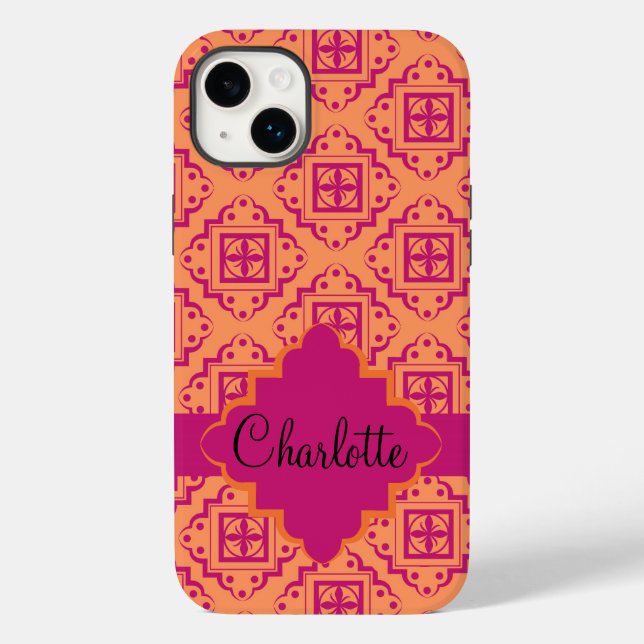 Arabesque Moroccan Orange Magenta Name Personalise Case-Mate iPhone Case (Back)