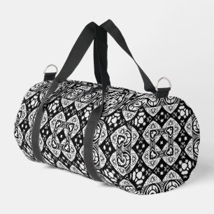 Arabesque Mosaic Tile Pattern Black and White Duffle Bag